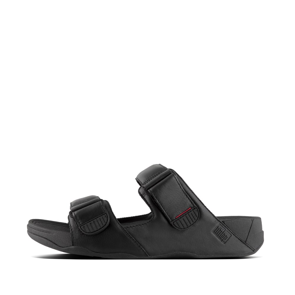 Fitflop Mens Slides Black - Gogh Moc Adjustable Leather - 23NGHKRWJ